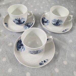 Vintage Delft Blue Holland Hand Decorated Demitasse Tea Cup Windmill Swan 1984